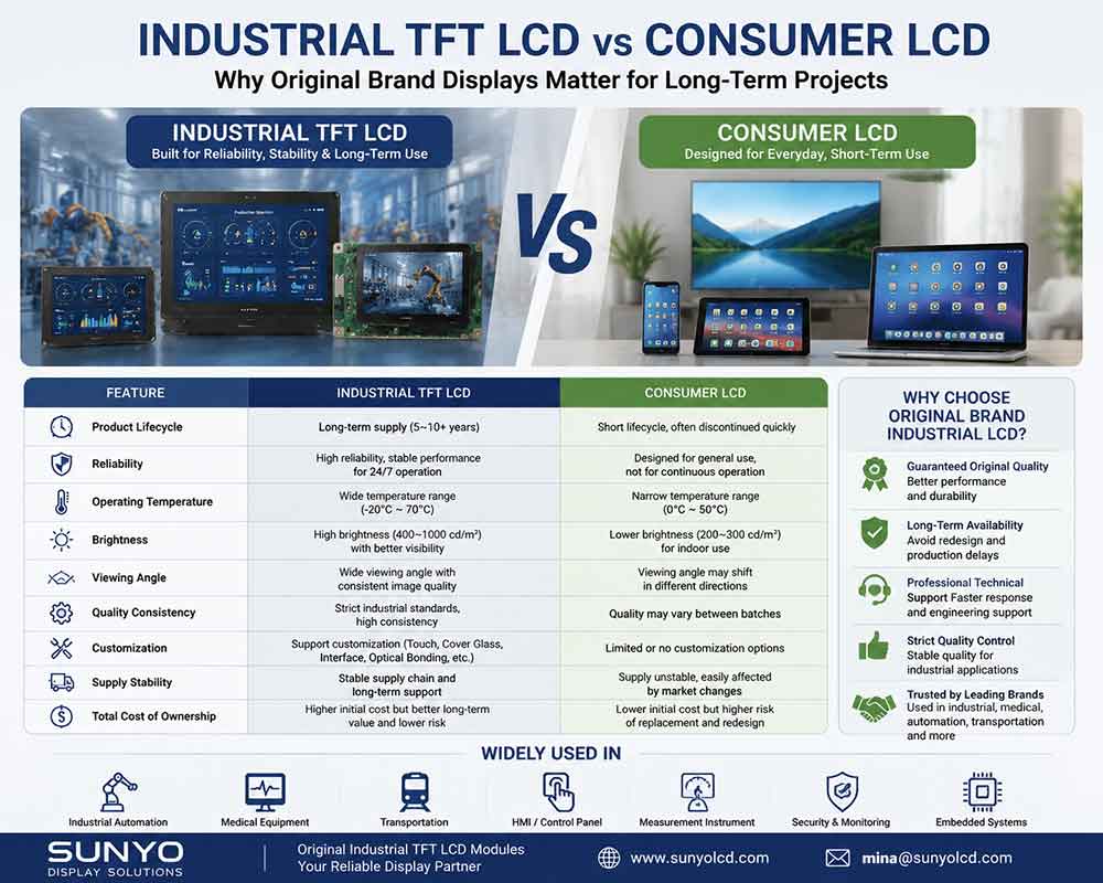 Industrial TFT LCD vs Consumer LCD: Why Original Brand Displays Matter for Long-Term Projects